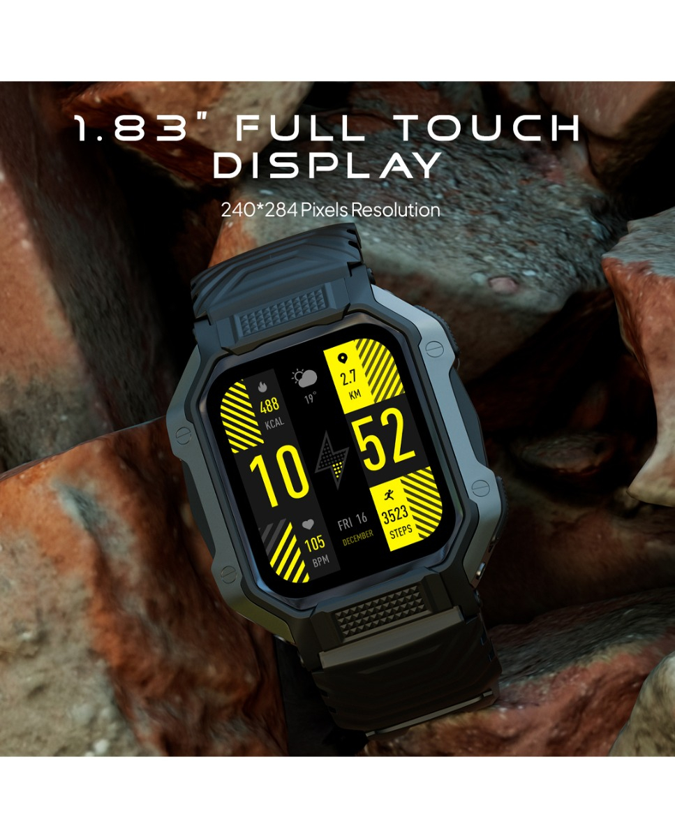 Fire-Boltt Shark 1.83'' Smartwatch with Rugged Outdoor Design, Bluetooth Calling Smartwatch  (Black Strap, Free Size)