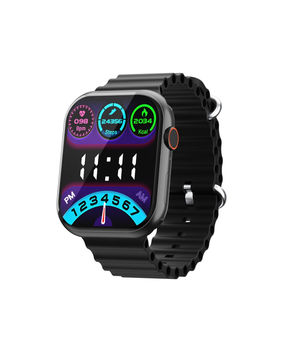 Kratos SW19 Ultra Max Smartwatch with Advanced BT Calling, 2.01" HD Display, Functional Crown, SpO2, Heart Rate Monitoring, 50+ Sports Mode, 200+ Watch Faces, Wireless Charging, IP67 Rating (Black)