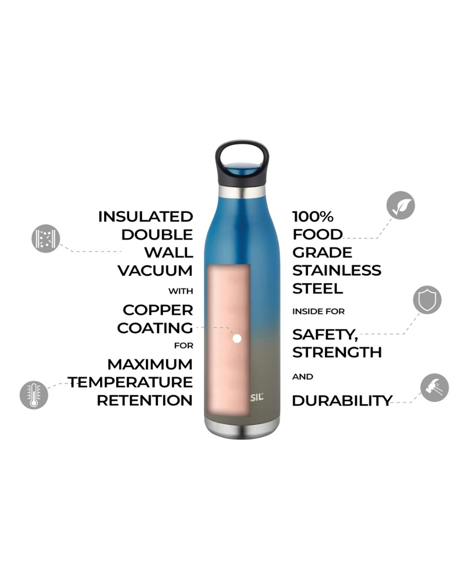 Borosil Stainless Steel Hydra ColourCrush - Vacuum Insulated Flask Water Bottle, 700 ML, Blue