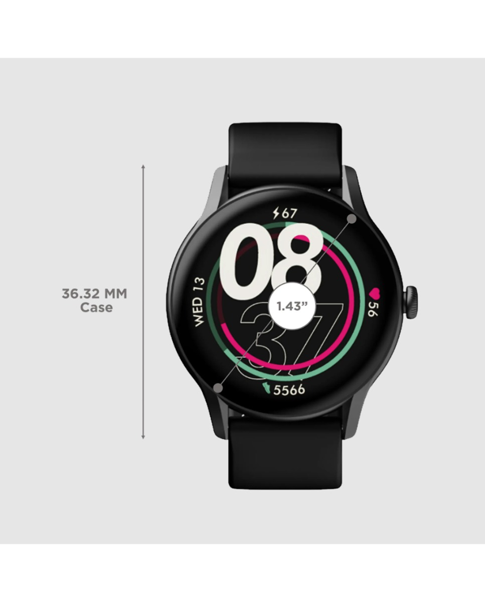 boAt Primia Ace Smartwatch with Bluetooth Calling (36.32 AMOLED Display, IP68 Water Resistant, Charcoal Black Strap)