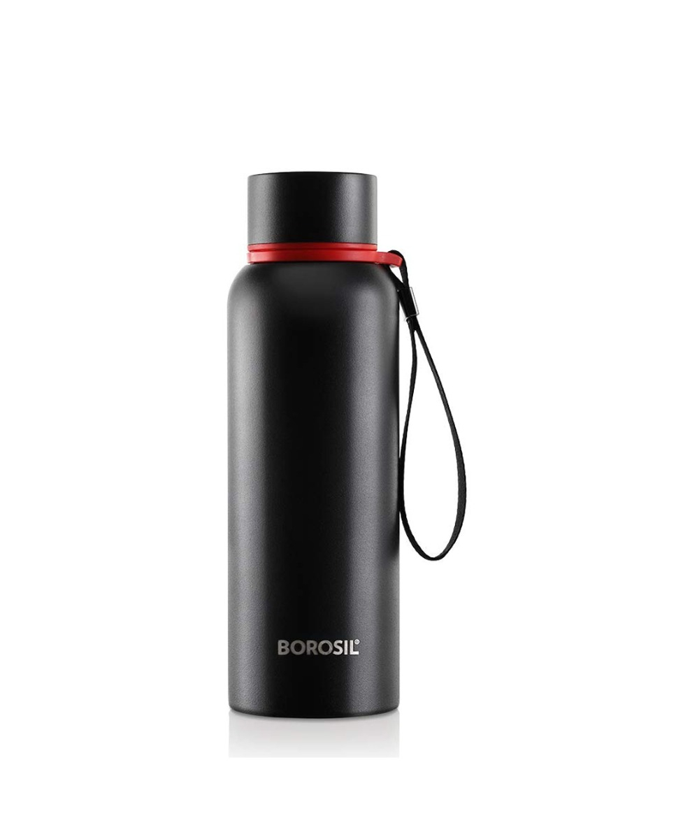 Borosil Hydra Trek Water Bottle, Stainless Steel Water Bottles, Vacuum Insulated Flask Bottles, 700 ml, Black (Black)