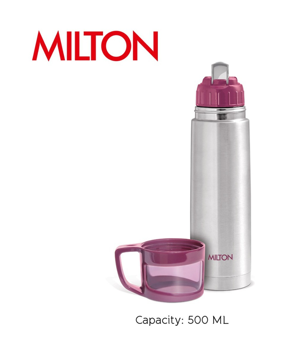 MILTON Glassy 500 ml Flask  (Pack of 1, Pink, Steel)