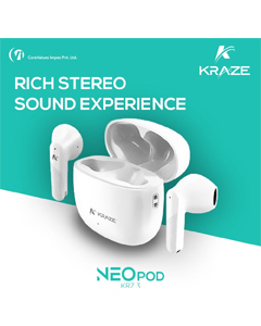 KRAZE EARBUDS NEOPOD WITH TOUCH CONTROLS, VOICE ASSISTANCE & 15 HRS PLAYBACK TIME Bluetooth Headset  (White, In the Ear)