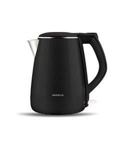Havells Electric Kettle Aqua Plus 1500 Watts 1.2 liters , Double Layered Cool Touch Outer Body | 304 Rust Resistant SS Inner Body with Auto Shut Off | Wider Mouth | 2 Yr Manufacturer Warranty (Black)